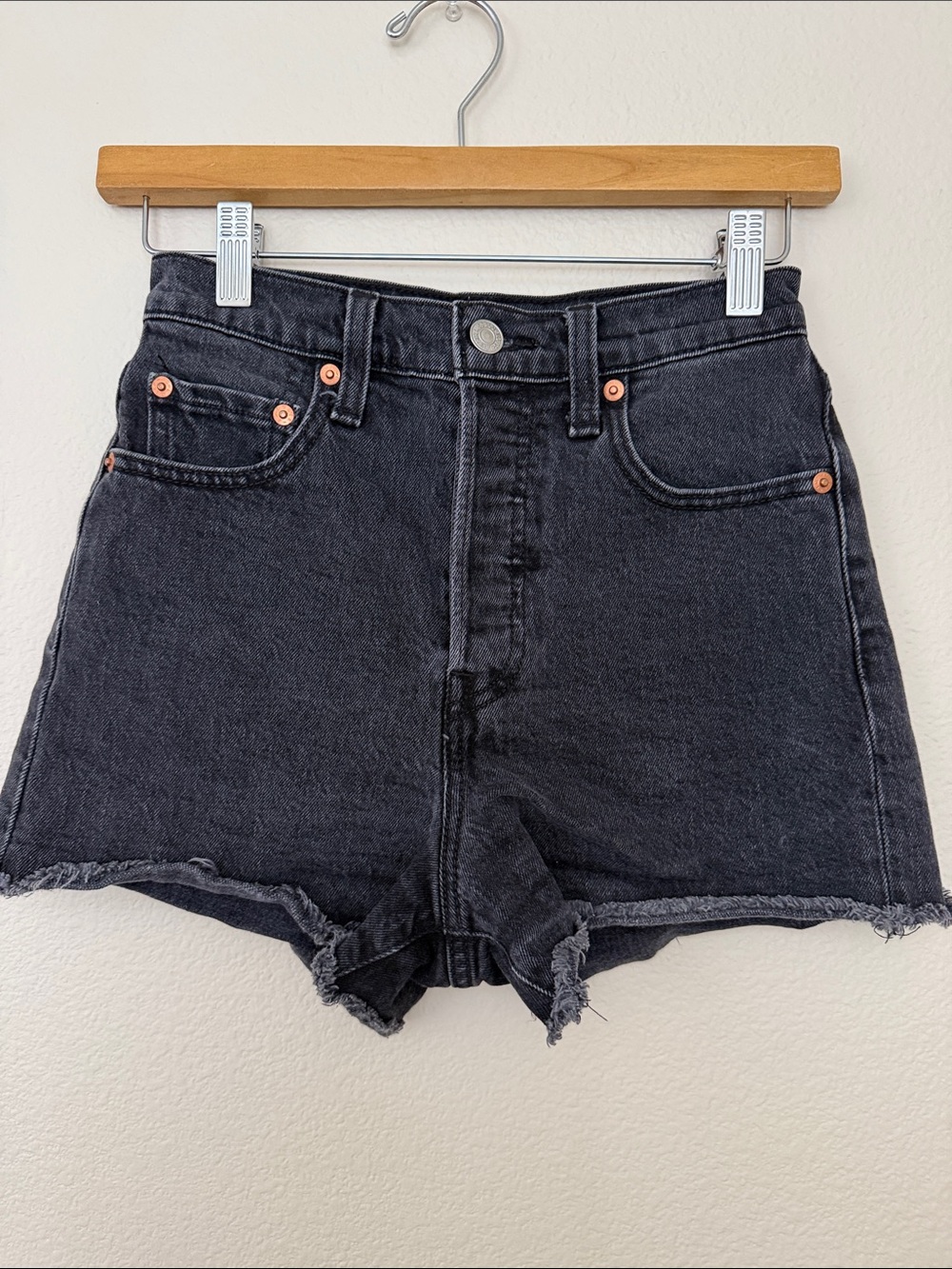 Levi's Black High-Rise Cutoff Denim Shorts 25